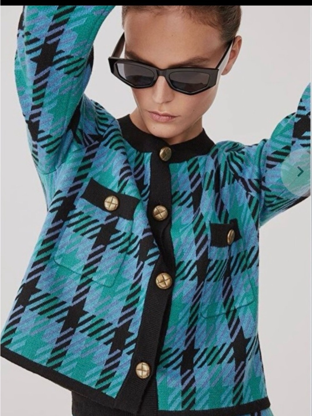 Suncoo Paris Gaya cardigan gilet chanel plaid blue office party chic street S